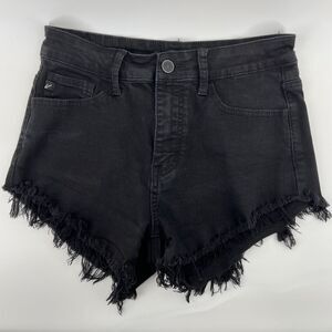 KanCan Women 7/27 High-Waisted‎ Raw Hem Cut Off Black Denim Shorts Micro Shorts